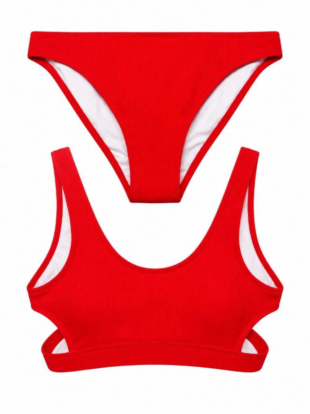Cupshe Red Ribbed Bikini Set Top and Bottom Size S